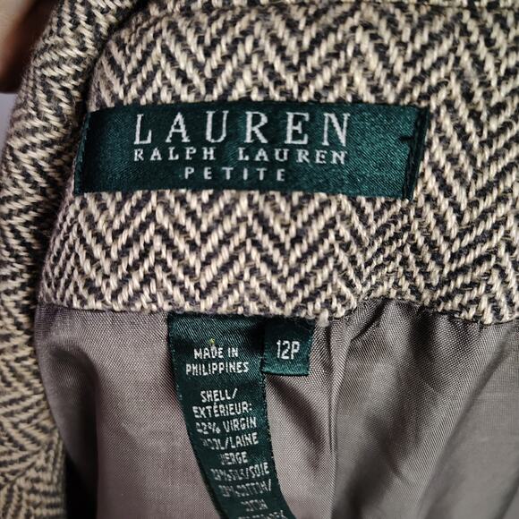 Ralph Lauren Wool Silk Blend Herringbone Blazer Jacket 12P Equestrian Preppy - Picture 5 of 16